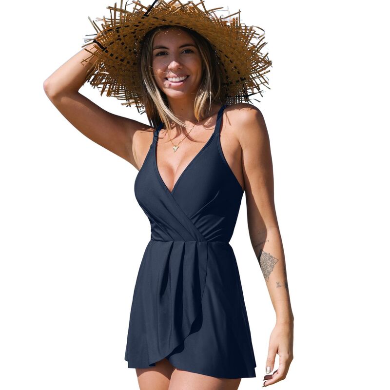 カップシー レディース トップス ワンピース Vネック フリル Women Cupshe Navy V-Neck Ruffled Swim Dress Blue ブルー