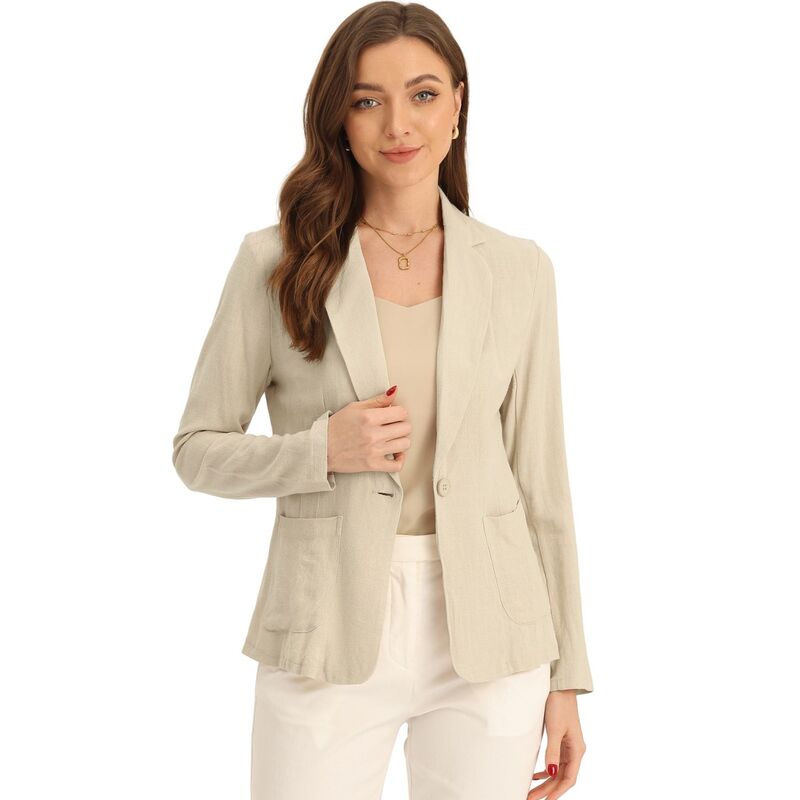アレグラ ケー レディース アウター ジャケット・ブルゾン ブレザー リネン ALLEGRA K Linen Blazer For Womenotch Lapel One Button Casual Suit Jackets Beige ベージュ