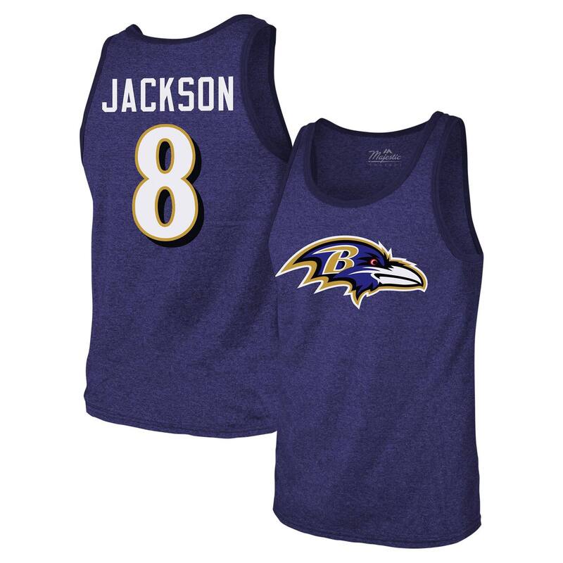 マジェスティック メンズ トップス Tシャツ Men's Majestic Threads Lamar Jackson Purple Baltimore Ravens Tri-Blend Player Name & Number Tank Top Rav Purple パープル