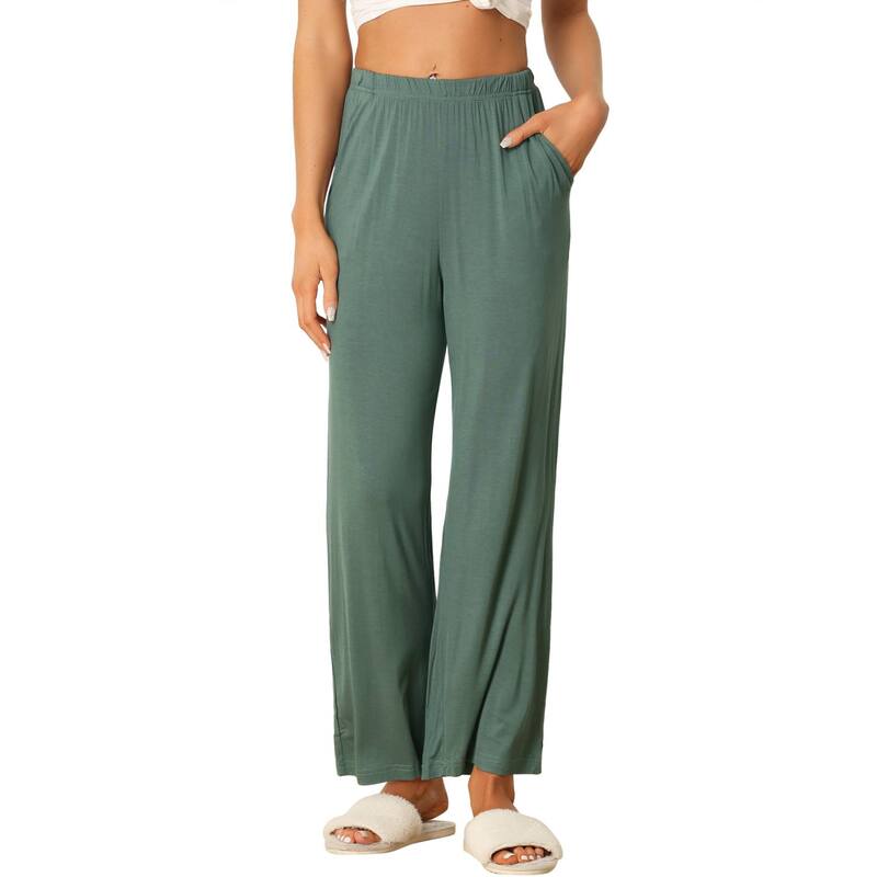 cheibear レディース アンダーウェア ナイトウェア ワイドレッグ ストレート パンツ コットン cheibear Women's Cotton Pajama Bottom Elastic Waist Wide Leg Straight Leg Sleepants Green グリーン