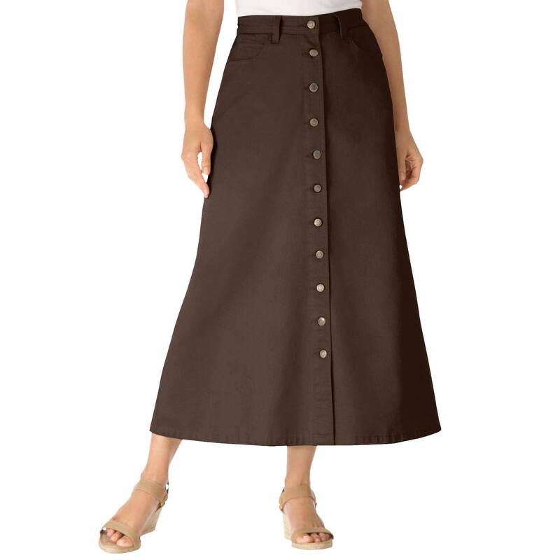 ウーマン ウィズイン レディース ボトムスカート プラスサイズ プチ コットン デニム ジーンズ Woman Within Plusize Petite Perfect Side-Elastic All-Cotton Button Front Denim Jeanskirt Chocolate チョコレート