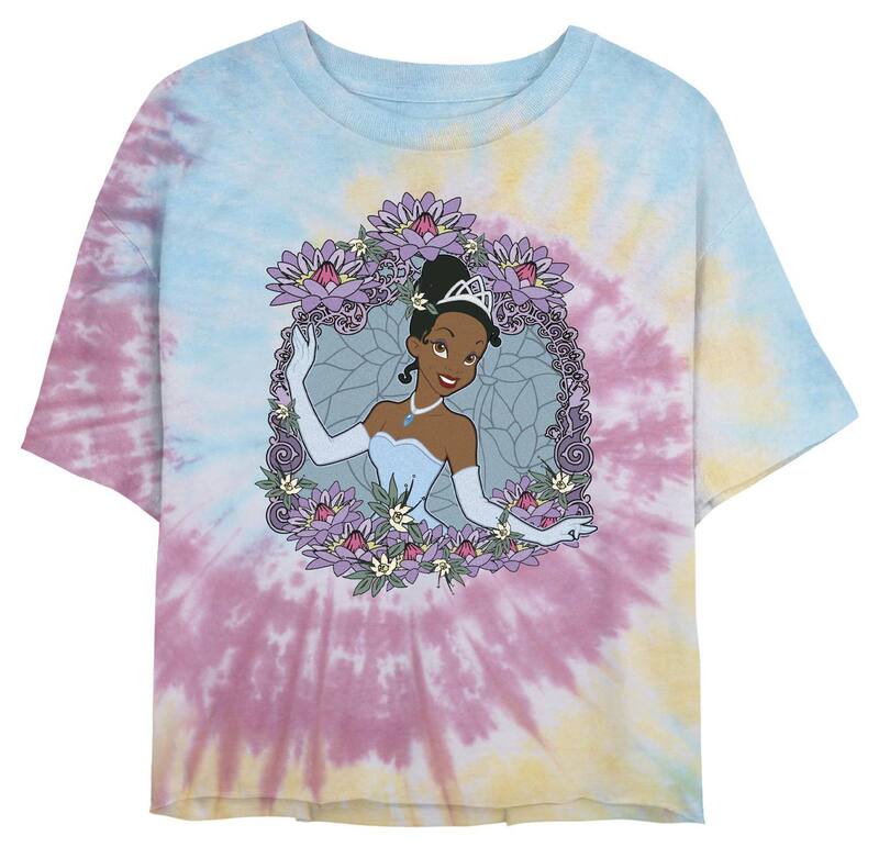 ディズニー レディース トップス Tシャツ フラワー柄 クロップド フラワー グラフィック Disney's The Princess And The Frog Tianas Floral Wreath Portrait Juniors' Cropped Graphic Tee Blue Pink Light Yellow ブルー
