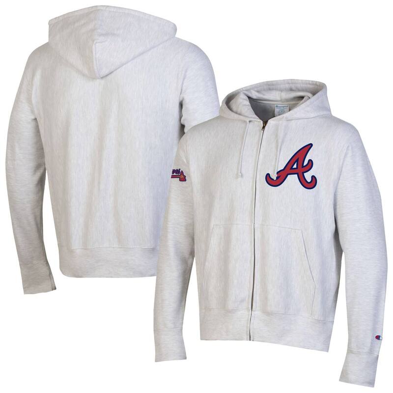 チャンピオン メンズ アウター パーカー・スウェット Men Champion Gray Atlanta Braves Reverse Weave Chenille Full-Zip Hoodie Brv Grey グレー