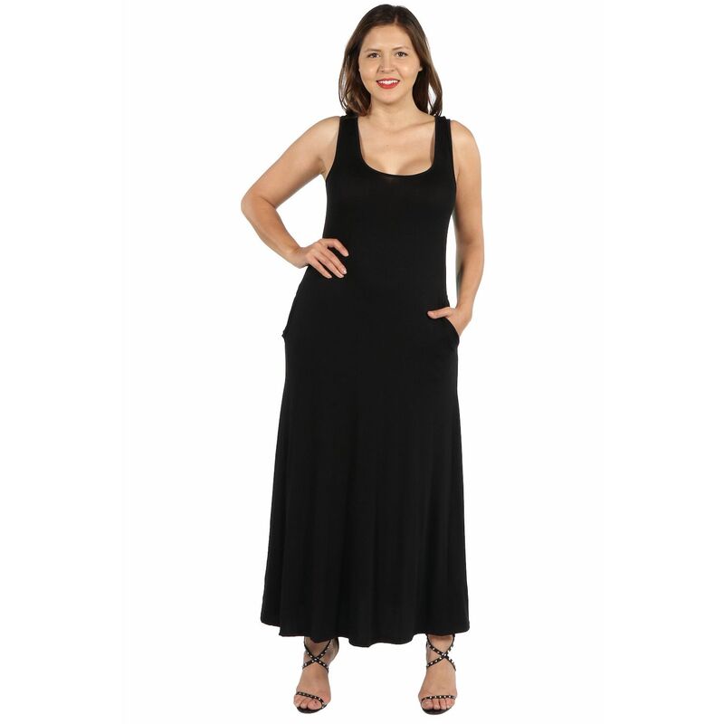 24 セブンコンフォート レディース トップス ワンピース プラスサイズ ノースリーブ マキシ Plusize 24seven Comfort Apparel Sleeveless Tank Top Maxi Dress with Pockets Black ブラック