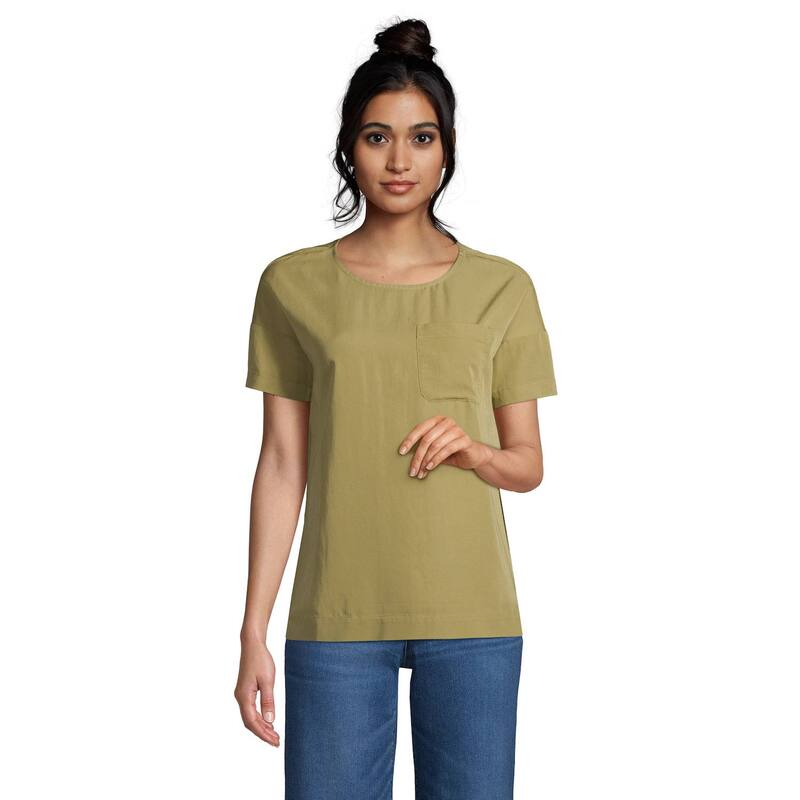 ランズエンド レディース トップス シャツ Women's Lands' End Comfy Short Sleeve Tee Simply Olive オリーブ|ReVida 店