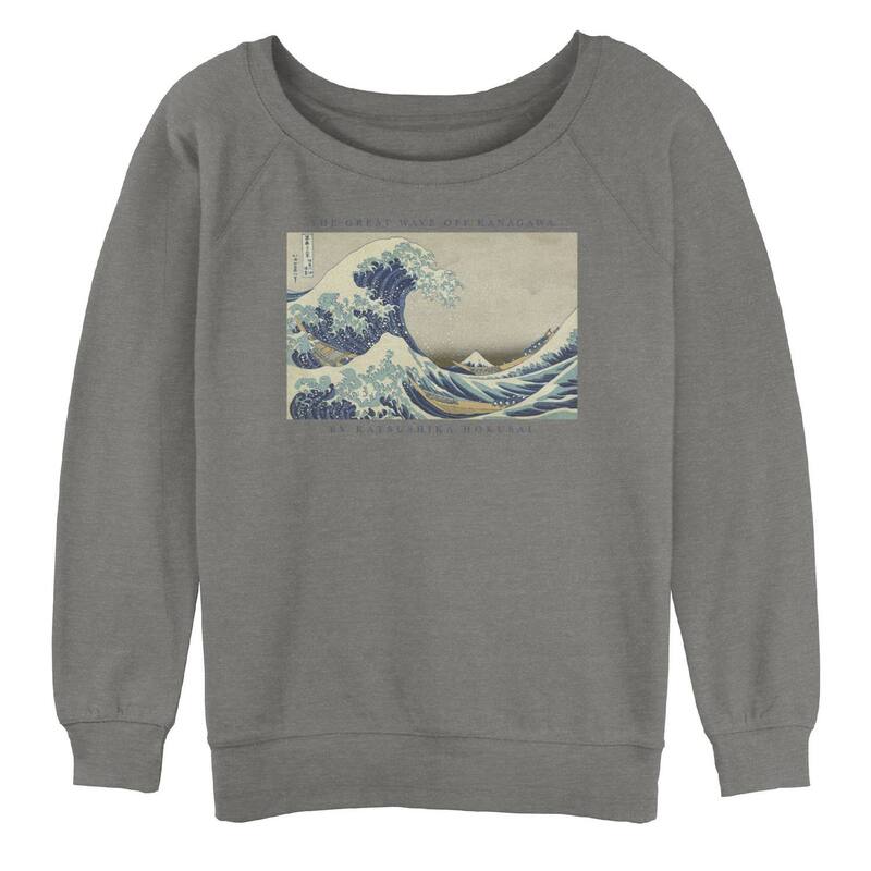 アニメキャラクター レディース アウター パーカー・スウェット シャツ グラフィック Licensed Character Juniors' The Great Wave Off Kanegawart Oversized Graphic Sweatshirt Gray Heather グレー