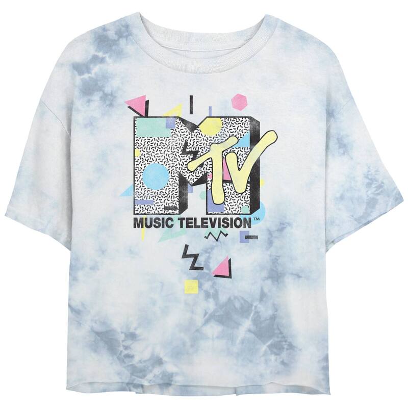 アニメキャラクター レディース トップス Tシャツ プリント ロゴ グラフィック Licensed Character Juniors' MTV Logo 90'style Print Bombard Wash Graphic Tee White Blue ホワイト
