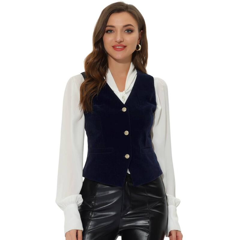 アレグラ ケー レディース アウター ジャケット・ブルゾン ベスト ベルベット ノースリーブ ALLEGRA K Women's Velvet Businessleevelessingle Breasted Steampunk Suits Vest Dark Blue ブルー