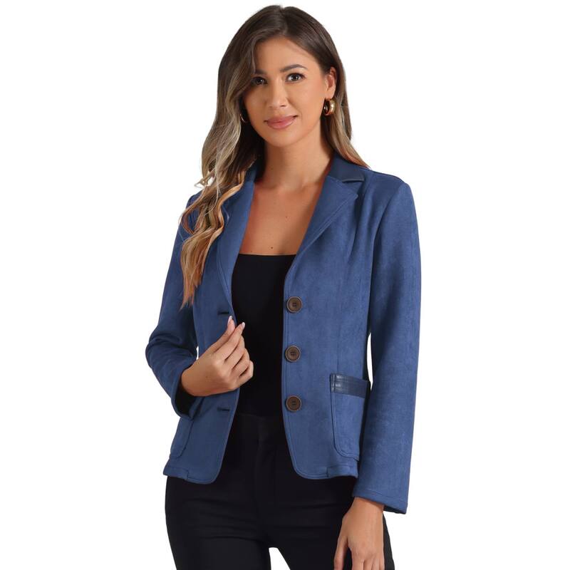 アレグラ ケー レディース アウター ジャケット・ブルゾン ボタンダウン スエード ダウン ブレザー ALLEGRA K Women's Faux Suede Lapel Collar Button Down Long Sleeve Blazer Dark Blue ブルー|ReVida 店