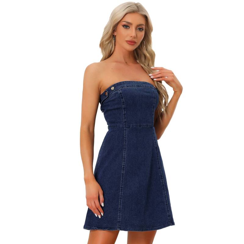 アレグラ ケー レディース トップス ワンピース ミニ ノースリーブ デニム ALLEGRA K Women'staplessleeveless Denim Dress Mini Dress Dark Blue ブルー｜ReVida 店