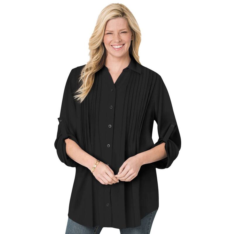 ウーマン ウィズイン レディース トップス Tシャツ プラスサイズ ブラウス Woman Within Plusize Rayon Pintucked Effortless Tunic Blouse Black ブラック