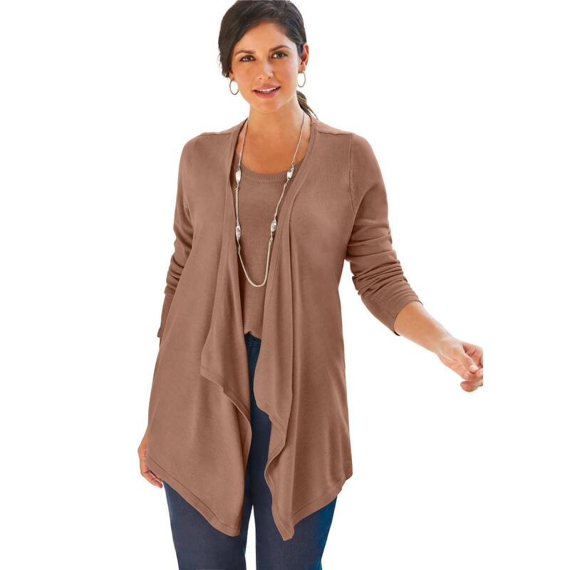 ジェシカロンドン レディース アウター ニット・セーター プラスサイズ カーディガン Jessica London Women's Plusize Flyaway Cardigan Creamy Mocha モカ