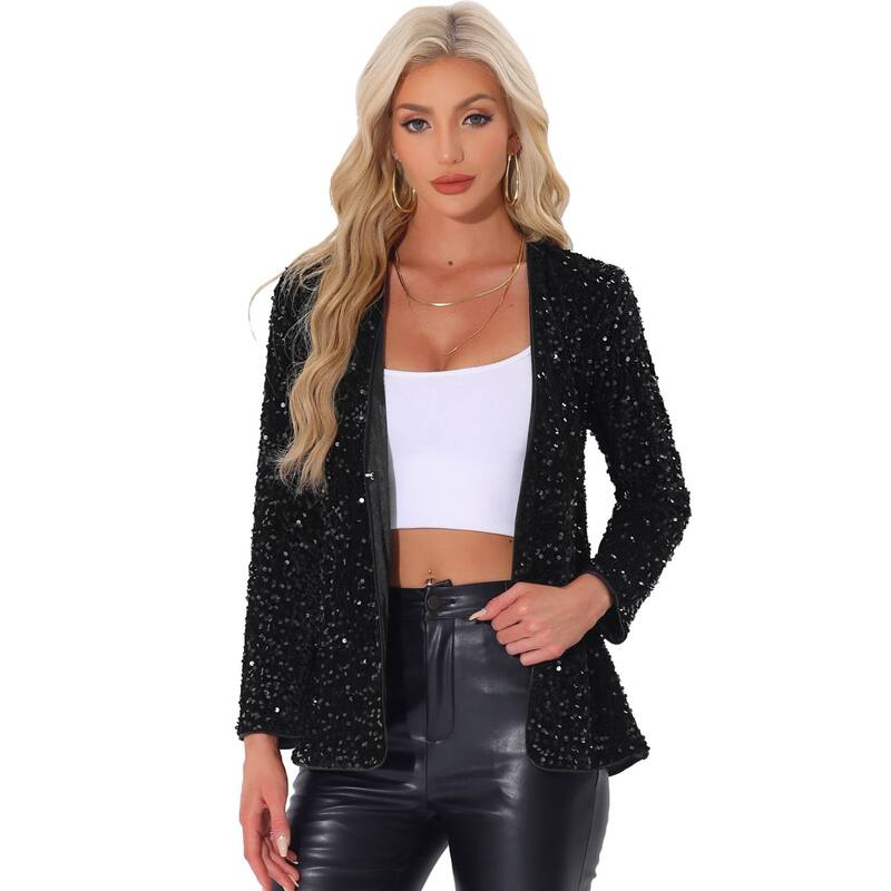 アレグラ ケー レディース アウター ジャケット・ブルゾン スパンコール カーディガン ALLEGRA K Sequin Jacket for Women's Open Front Long Sleeve Glitter Disco Party Cardigan Black ブラック｜ReVida 店 14,950円