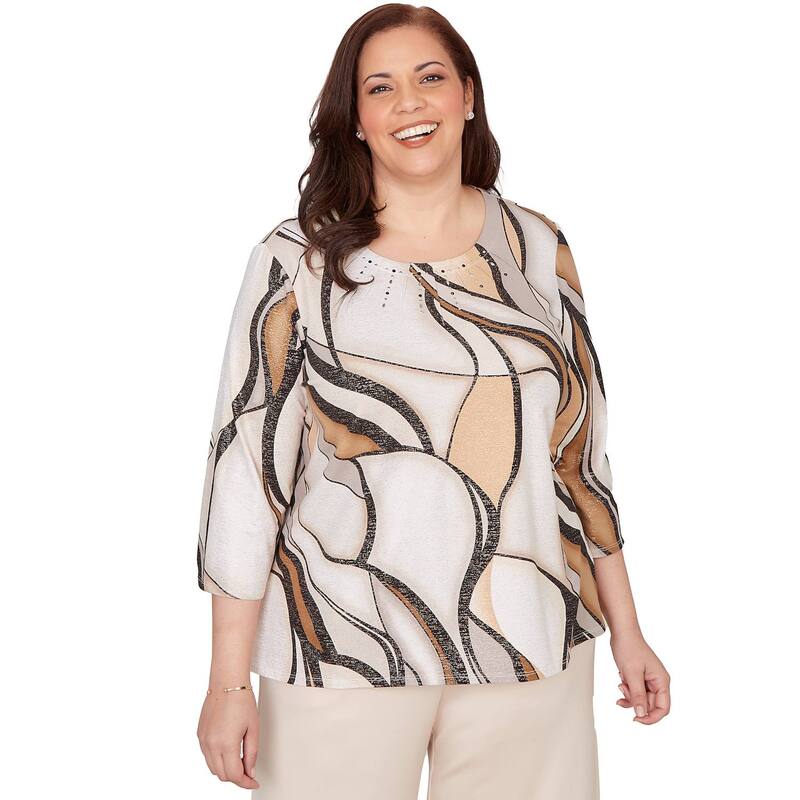 アルフレッド ダナー レディース トップス シャツ クルーネック プラスサイズ プリーツ プリント Plusize Alfredunner Abstract Print Pleated Crew Neck Top Neutral Multi マルチカラー