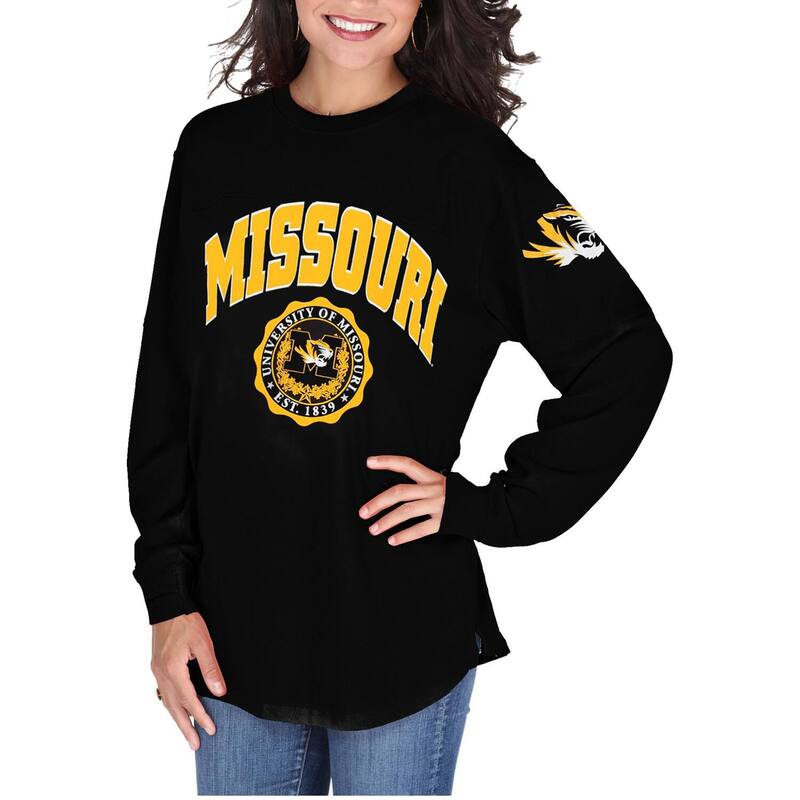 押し付けるボックス席 レディース トップス ティーシャツ Women\u0027s Pressbox Black Missouri Tigers Edith Long Sleeve Oversized Top Msi Black 黒いこと レディースファッション-トップス