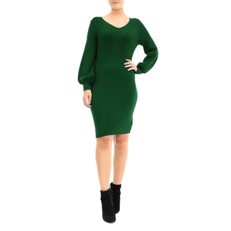 ニナレオナルド レディース トップス ワンピース セーター Women Nina Leonard Balloon-Sleeve Sheath Sweater Dress Jewel Green グリーン