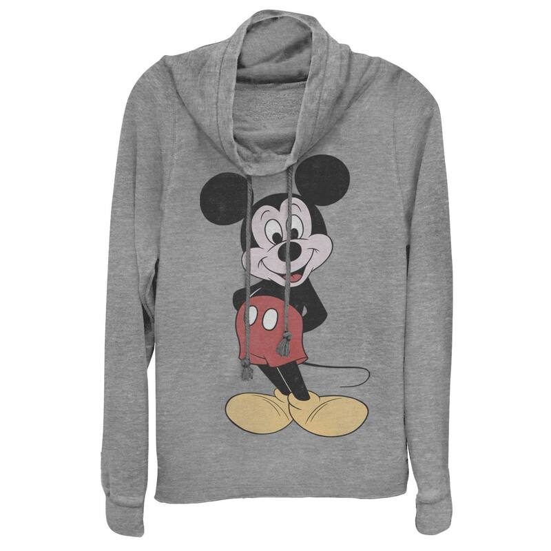 アニメ文字記号 レディース トップス プルオーバー ヴィンテージ グラフィック Licensed Character Disney\u0027s Mickey Mouse Juniors\u0027 Vintage Mickey Cowlneck Graphic Lightweight Long Sleeve Gray Heather 薄墨色