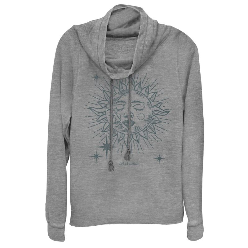 アンブランデッド レディース トップス ティーシャツ グラフィック Unbranded Juniors\u0027 Textured Celestial Cowlneck Graphic Lightweight Long Sleeve Gray Heather 薄墨色 トップス-レディースファッション-Tシャツ・カットソー