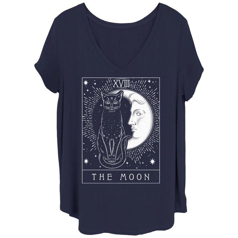アンブランデッド レディース トップス Tシャツ プラスサイズ グラフィック Unbranded Juniors' Plusize Tarot Card Crescent Moon & Cat Flowy Graphic Tee Navy ネイビー