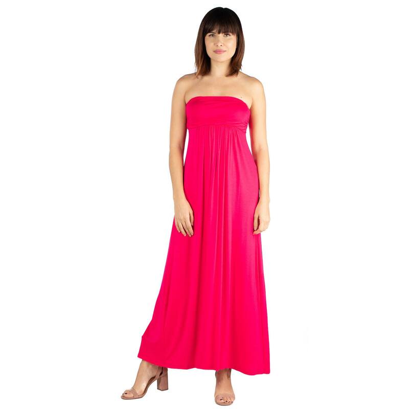 24 セブンコンフォート レディース トップス ワンピース プリーツ ストラップレス マキシ Women's 24seven Comfort Apparel Strapless Loose Fit Pleated Maxi Dress Pink ピンク
