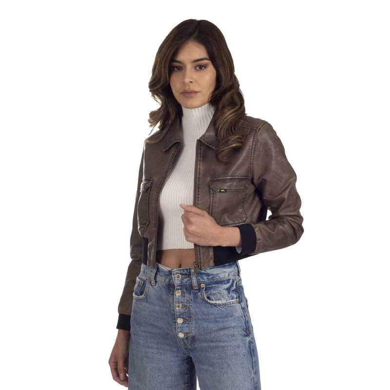 ロバート・エドワード・リー レディース アウター 上衣・上衣 なめし革 Women\u0027s Lee Crop Faux-Leather Bomber Jacket Brown 赤銅色 レディースファッション-コート・ジャケット