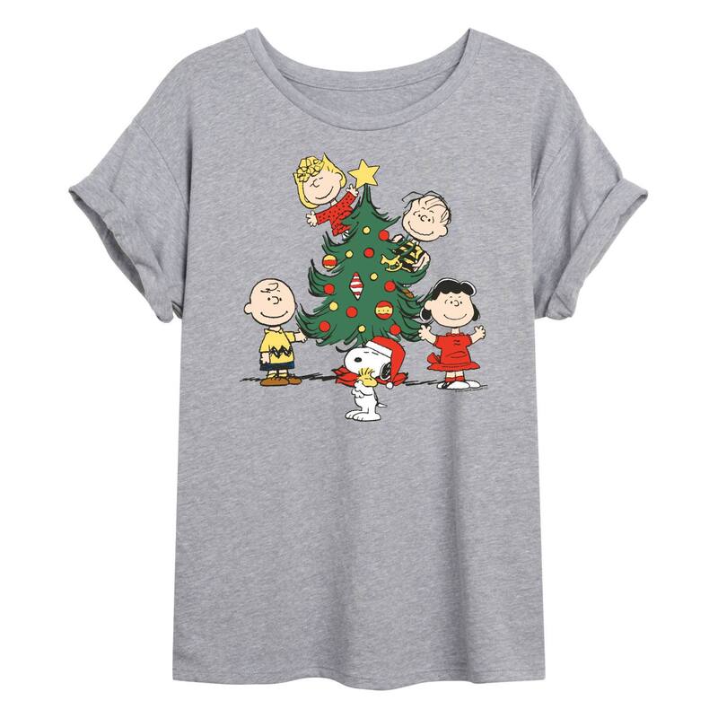 アニメキャラクター レディース トップス Tシャツ グラフィック Licensed Character Juniors' Peanuts Christmas Oversized Graphic Tee Gray グレー