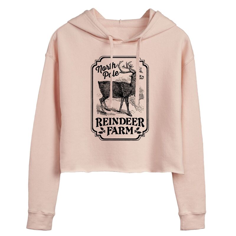 アニメキャラクター レディース アウター パーカー・スウェット クロップド Licensed Character Juniors' Christmas Reindeer Farm Cropped Hoodie Pink ピンク