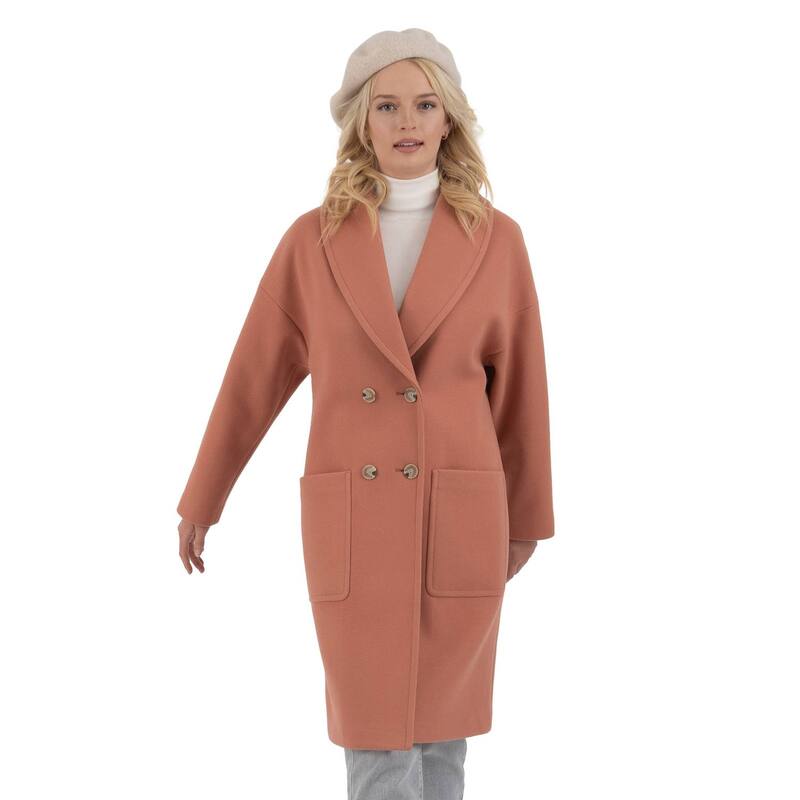 ナインウェスト レディース アウター 上衣・上衣 厚地の外套 Women\u0027s Nine West Modern Shawl Collar Double Breasted Coat Salmon 年魚 コート・ジャケット-レディースファッション