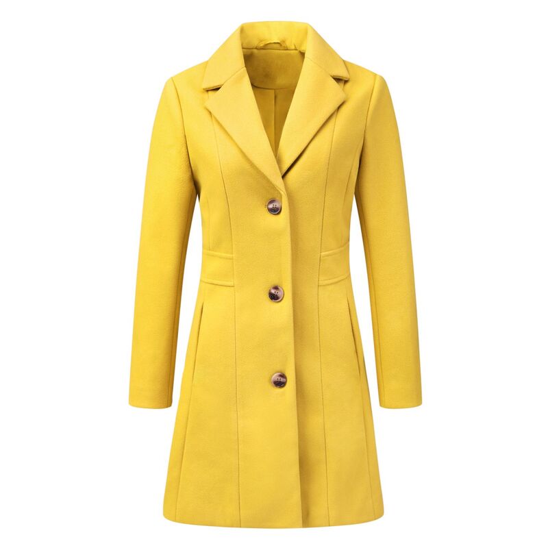 アレグラ ケー レディース アウター ジャケット・ブルゾン コート ALLEGRA K Womeningle Breasted Notched Lapel Mid Length Overcoat Yellow イエロー