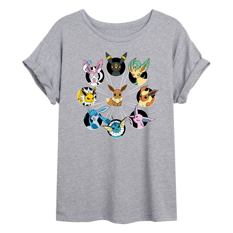 アニメキャラクター レディース トップス Tシャツ Licensed Character Juniors' Pokemon Eevee Oversized Tee Gray グレー