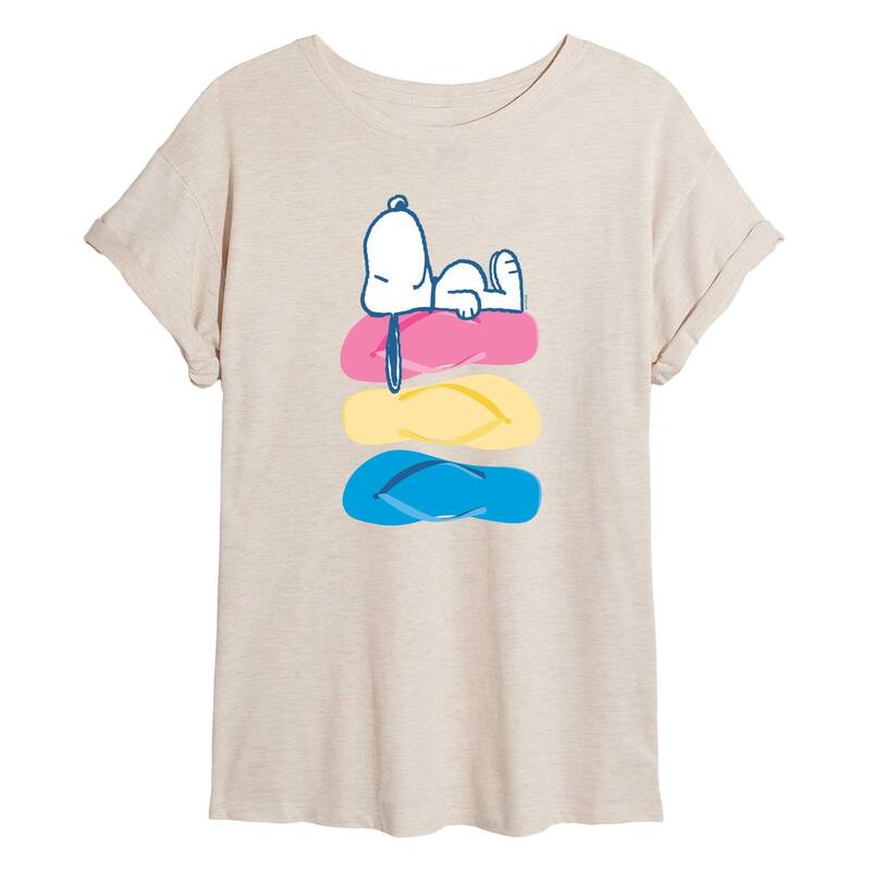 アニメキャラクター レディース トップス Tシャツ グラフィック Licensed Character Juniors' Peanutsnoopy Flip Flops Oversized Graphic Tee Beige ベージュ