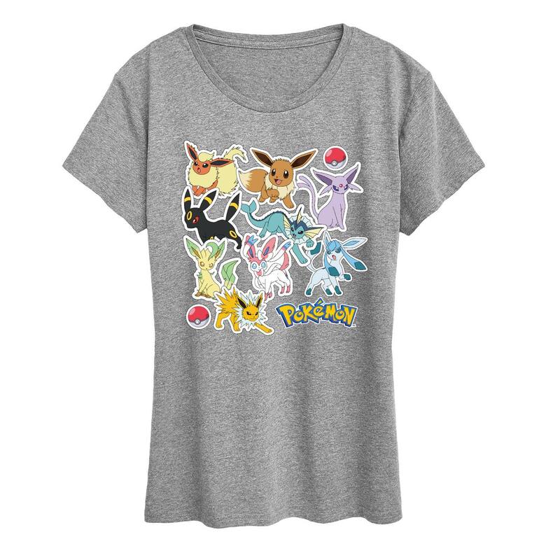 アニメキャラクター レディース トップス Tシャツ グラフィック Licensed Character Women's Pokemon Eeveelution Stickers Graphic Tee Heather Gray グレー