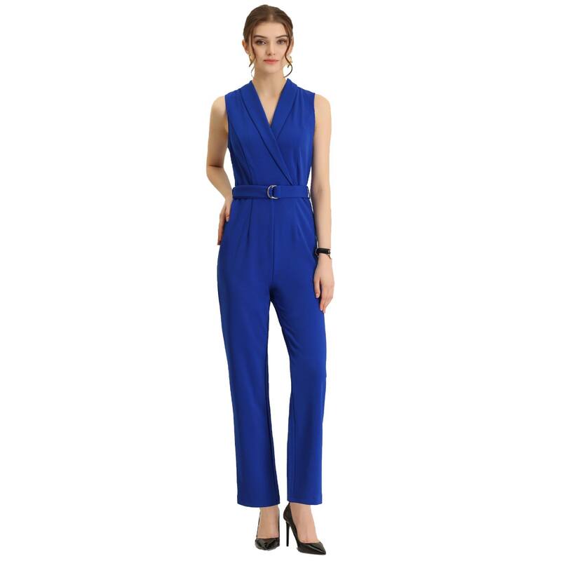アレグラ ケー レディース トップス ワンピース ロンパース ノースリーブ クロップド ジャンプスーツ ALLEGRA K Women'sleevelesshawl Collar Office Belted Cropped Jumpsuit Romperoyal Blue ブルー