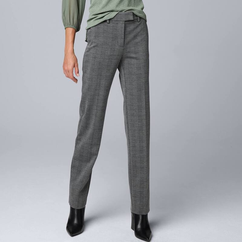 ヴェラウォン レディース ボトムス カジュアルパンツ ストレート Women'simply Vera Wang High Rise Slim Straight Leg Trouser Pants Grey Plaid グレー｜ReVida 店 8,564円