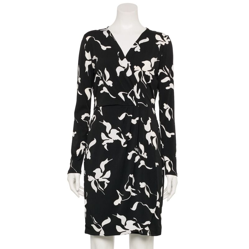 ナインウェスト レディース トップス ワンピース Women's Nine West Adaptive Wrap Dress Black Rina Leaf ブラック