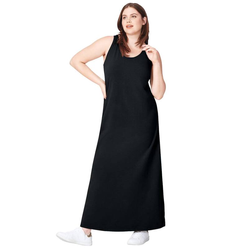 Ellos レディース トップス ワンピース A ライン プラスサイズ ノースリーブ コットン マキシ ellos Plusize Cotton Spandex Scoop Neck Sleeveless A Line Maxi Dress Black ブラック