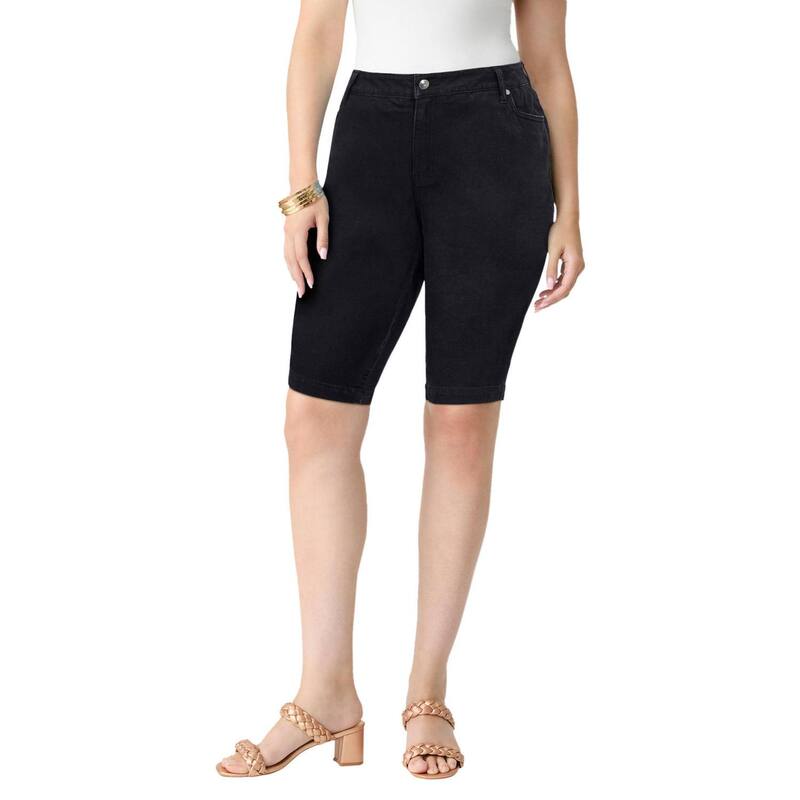 ロアマンズ レディース ボトムス ハーフパンツ・ショーツ プラスサイズ Roaman's Women's Plusize Classic Stretch Bermuda Short Black Denim ブラック｜ReVida 店