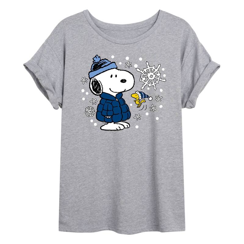 アニメキャラクター レディース トップス Tシャツ Licensed Character Juniors' Peanutsnoopy & Woodstock Snow Oversized Tee Heather Gray グレー 7,906円