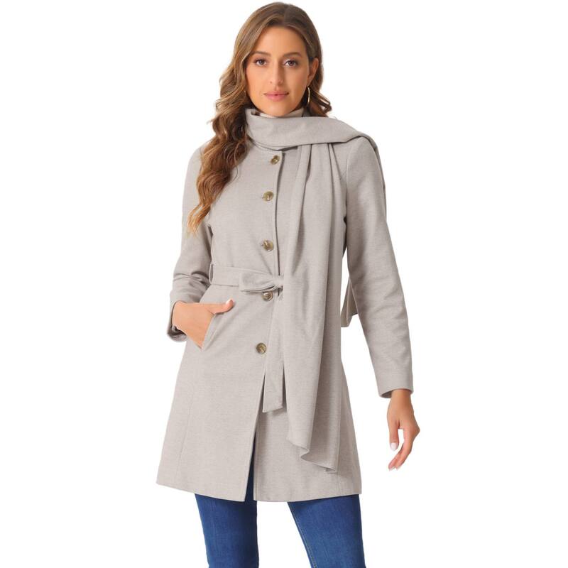 アレグラ ケー レディース アウター ジャケット・ブルゾン ボタンダウン コート ダウン ALLEGRA K Winter Coat for Women's Button Down Casual Scarf Jacket with Belt Grey グレー