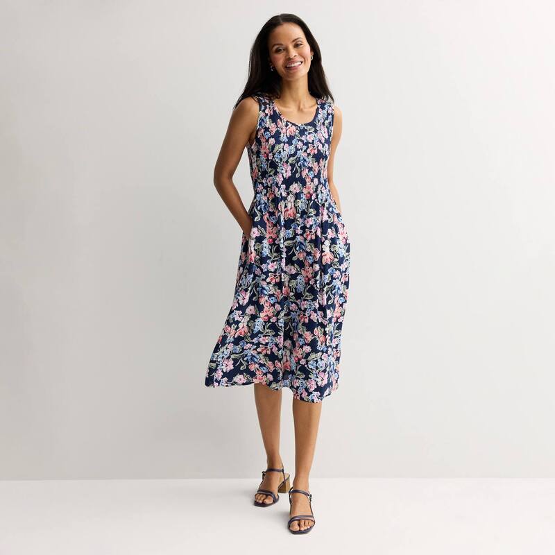 クロフト＆バロー レディース トップス 衣装 midi シャーリング Women\u0027s Croft \u0026 Barrow Smocked Midi Dress Dark Navy Cool Floral 米国海軍