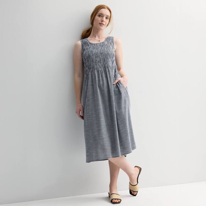 クロフト＆バロー レディース トップス 衣装 midi シャーリング Women\u0027s Croft \u0026 Barrow Smocked Midi Dress Navy Small Gingham 米国海軍