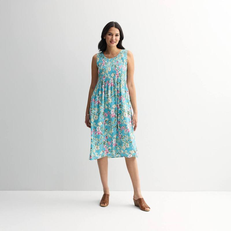 クロフト＆バロー レディース トップス 衣装 midi シャーリング Women\u0027s Croft \u0026 Barrow Smocked Midi Dress Teal Cool Floral ティール