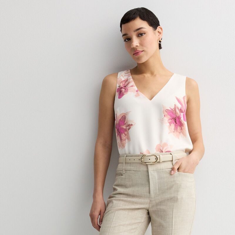 ナインウェスト レディース トップス ティーシャツ Vのど首 Women\u0027s Nine West V-Neck Tank Top Ivory Anita Blooms 象牙色 トップス-シャツ・ブラウス