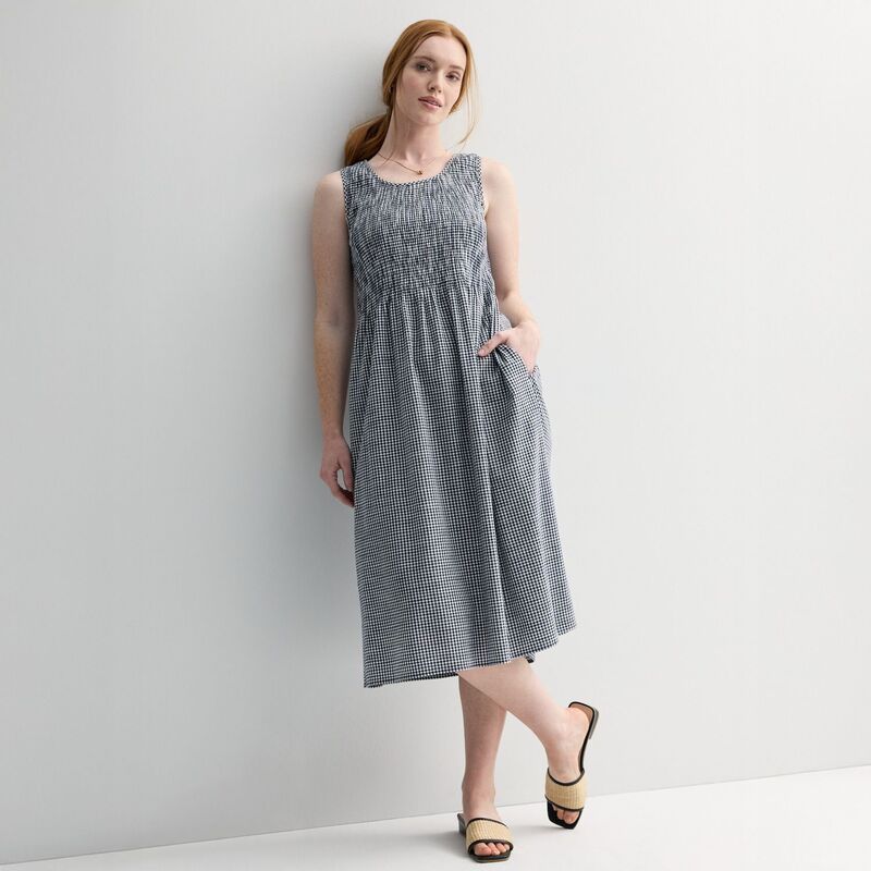 クロフト＆バロー レディース トップス 衣装 プチ midi シャーリング Petite Croft \u0026 Barrow Smocked Midi Dress Navy Small Gingham 米国海軍