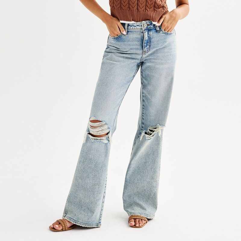 エスオー レディース ボトムス デニムパンツ ローライズ ジーンズ Juniors' SO Low Rise Baggy Jeans Light Destructed|ReVida 店