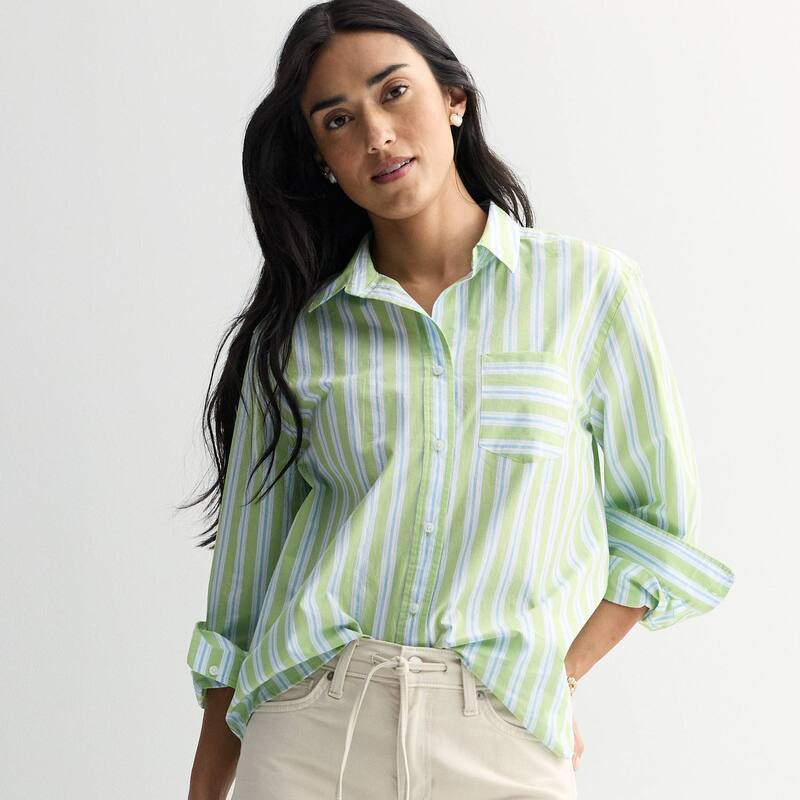 ソノマ レディース トップス シャツ Women'sonoma Goods For Lifeveryday Button-Up Shirt Green Blue Stripe ブルー 8,725円