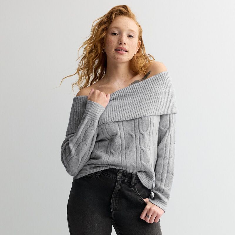 マッデンガール レディース アウター ニット・セーター Juniors' madden girlong Sleeve Fold Over Off Shoulder Sweater Grey Heather グレー