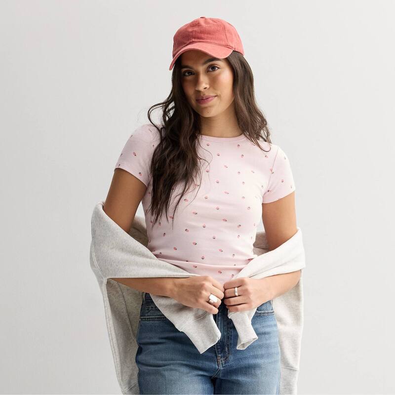 エスオー レディース トップス Tシャツ スリムフィット Juniors' SO Slim Fit Baby Tee Pink Strawberry ピンク