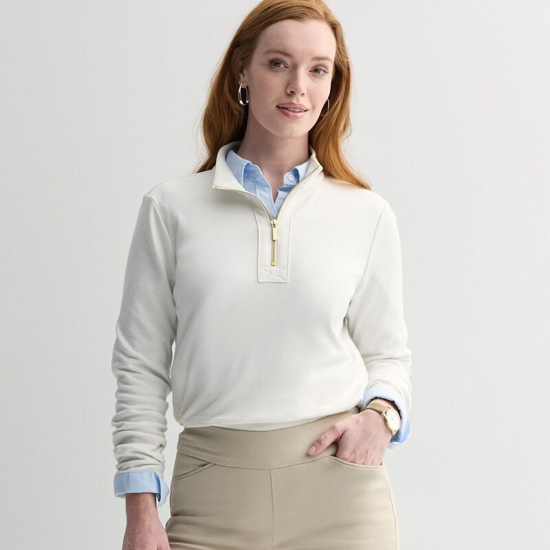 クロフト＆バロー レディース トップス Tシャツ ハーフジップ Women's Croft & Barrow Quarter Zip Stand Collar Pullover Light Natural