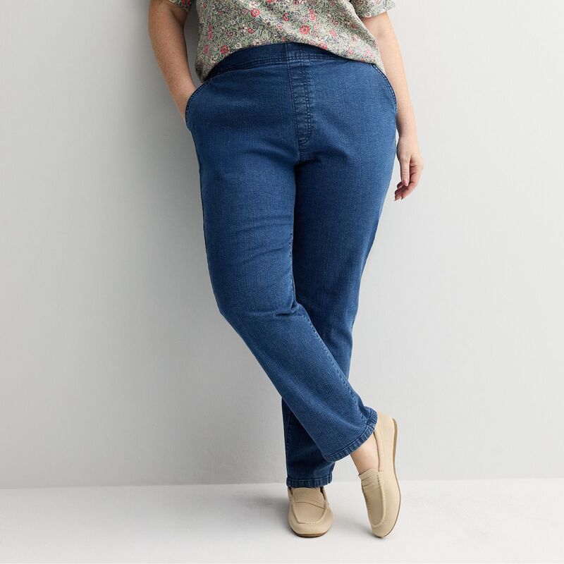 クロフト＆バロー レディース ボトムス デニムパンツ ストレート プラスサイズ Plusize Croft \u0026 Barrow Straight Leg Denim Pull-On Pants Medium Wash デニム